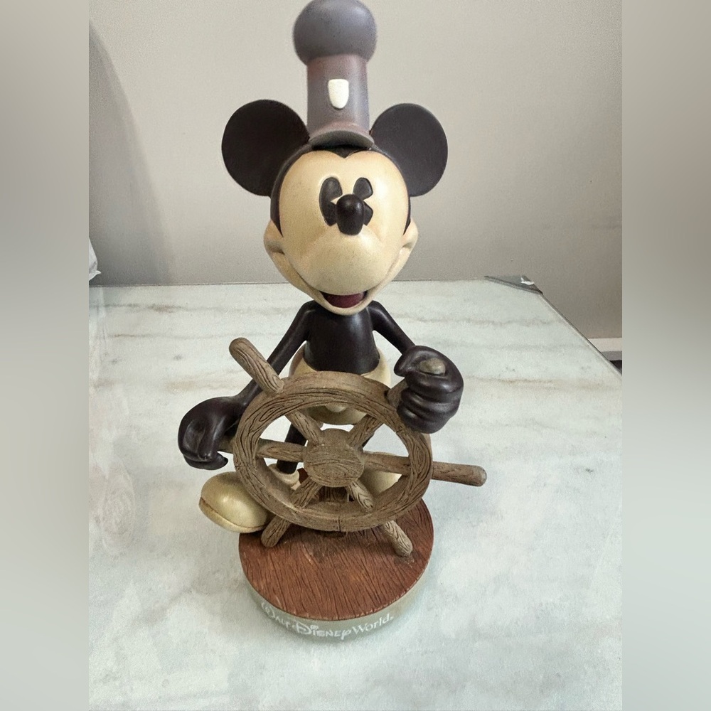 Vintage Walt Disney World Steamboat Willie Mickey Mouse Bobblehead Resin Figure